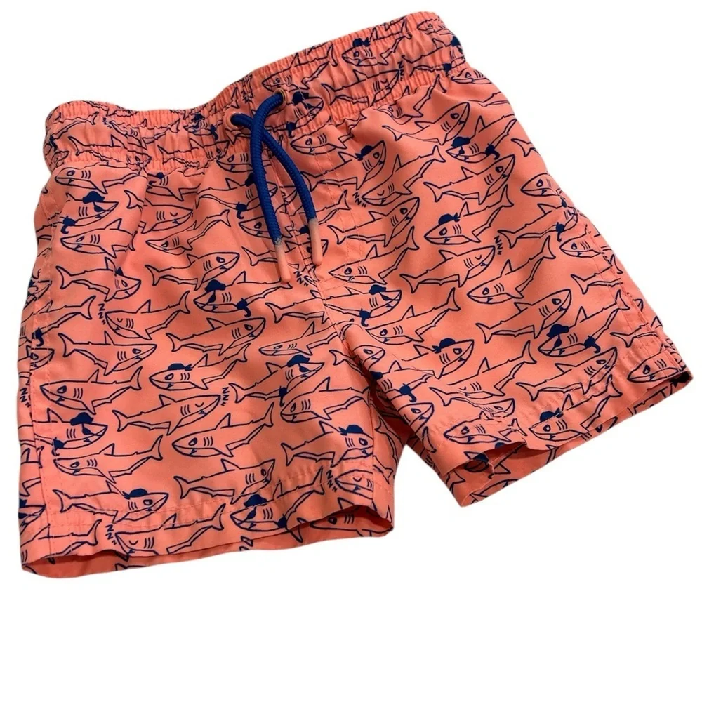 Cat & Jack Kids Swim Trunks - Coral and Navy Shark Print